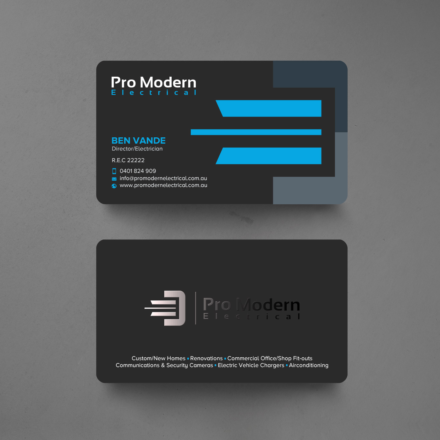 Business Card Design by chandrayaan.creative for Pro Modern Electrical  | Design #26724508