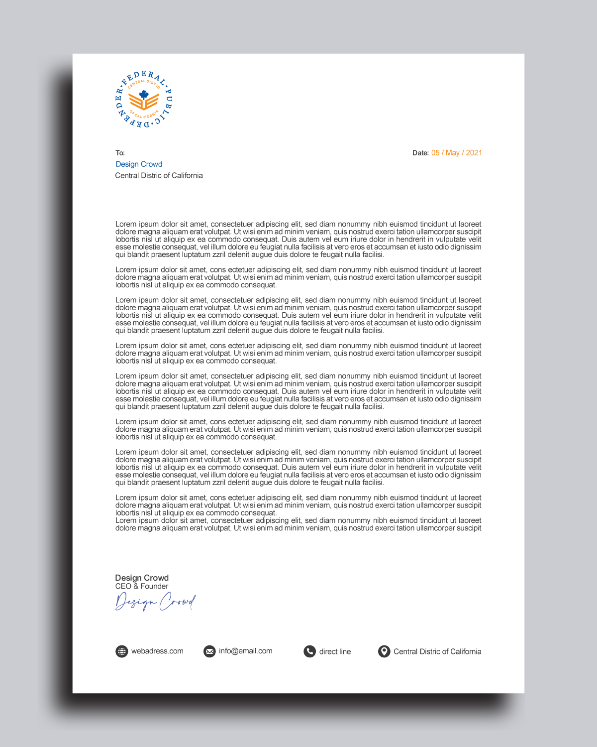 Letterhead Design by Ana 15 for Federal Public Defender CDCA | Design #26799674