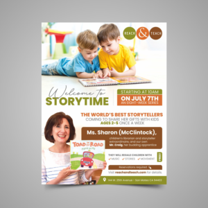 Whimsical Flyer for Children's Storytime at Reach And Teach | Flyer Design by Fat Bat Man
