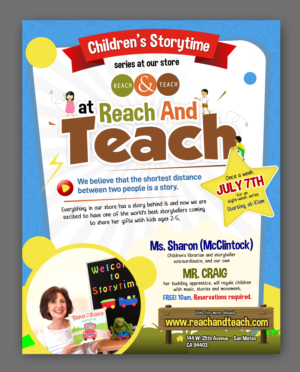Whimsical Flyer for Children's Storytime at Reach And Teach | Flyer Design by SAI DESIGNS