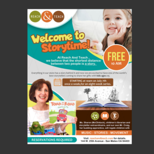 Whimsical Flyer for Children's Storytime at Reach And Teach | Flyer Design by DA.