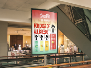 Projet graphique pour Display présentoirs de shampooings pour chiens  smoothie | Signage Design by Atvento Graphics