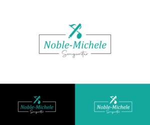 Noble-Michele, Songwr1t3r/Songwriter either written out or symbols like on the Canva logo (with a pen/pencil and a musical note). | Logo Design by makerlogoz