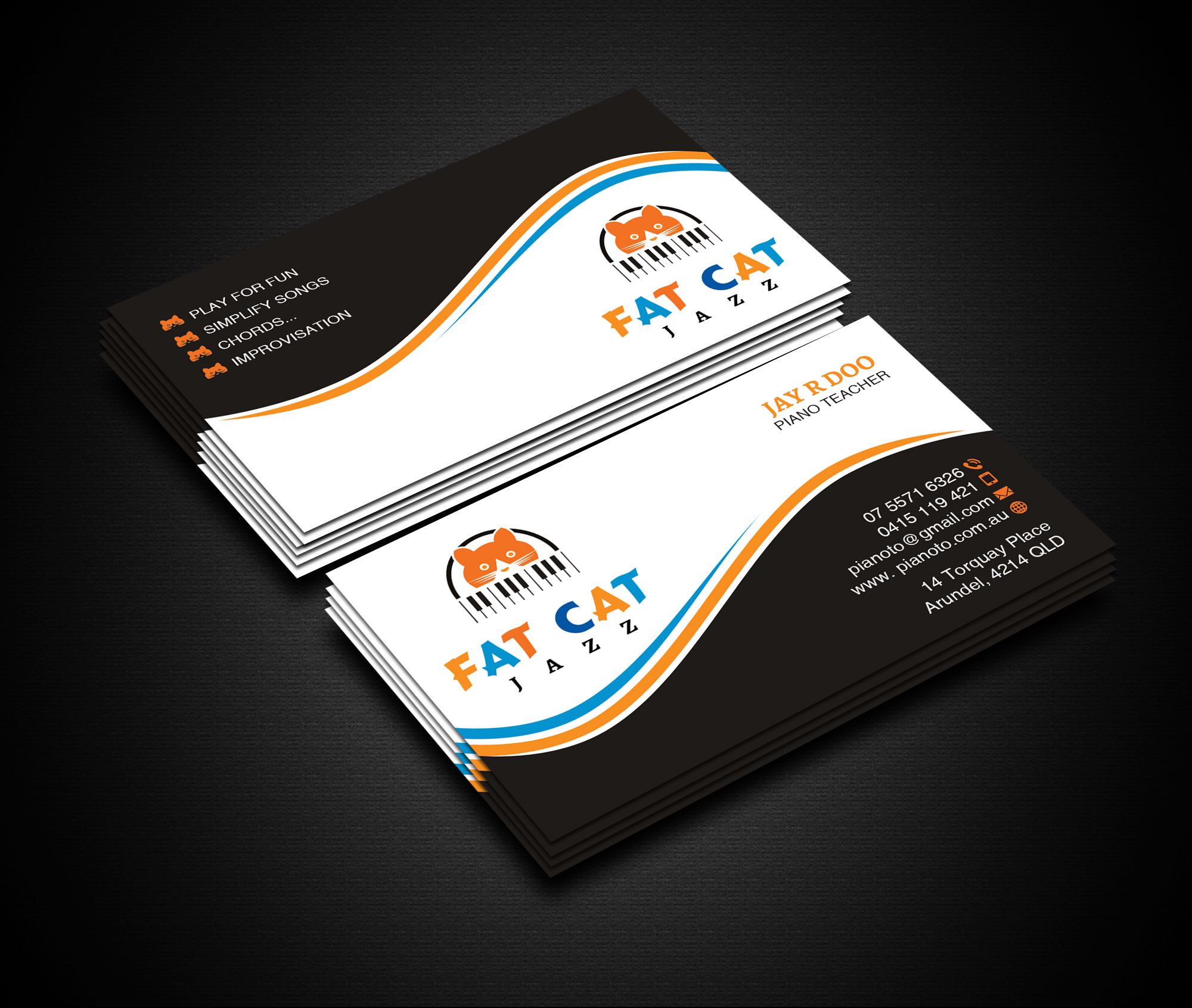 Business Card Design by Creations Box 2015 for Fat Cat Jazz | Design #26786686