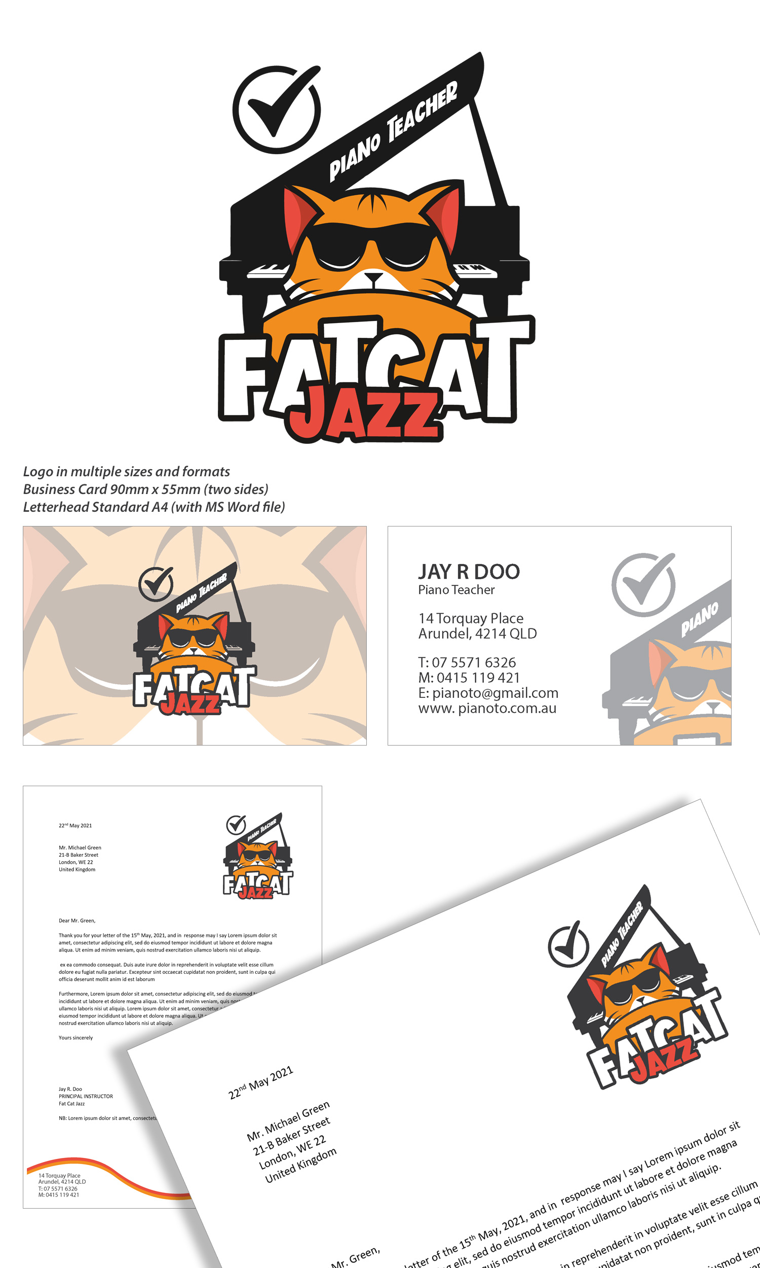 Business Card Design by Classgraphics11 for Fat Cat Jazz | Design: #26786214