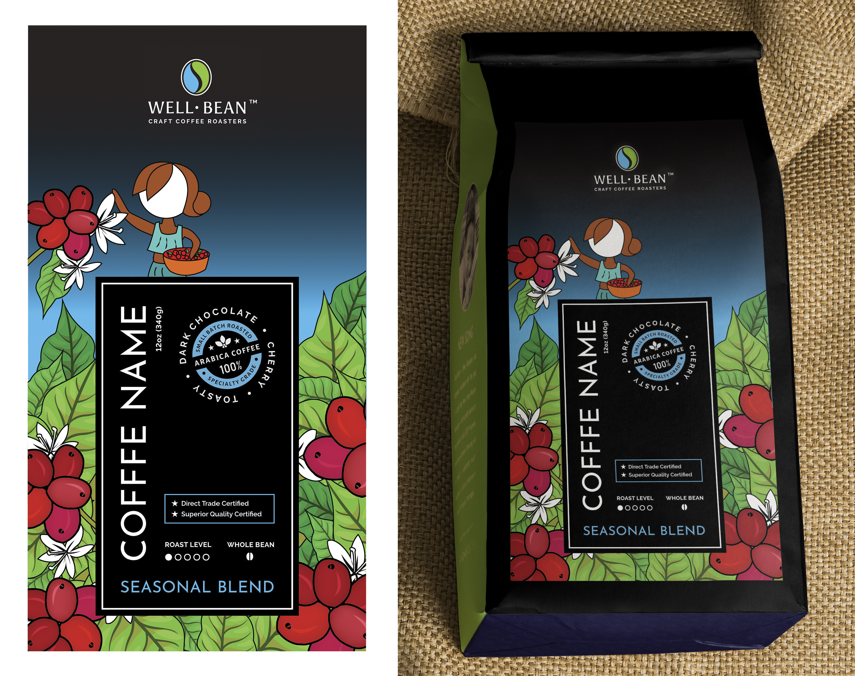 Illustration Design by Navisol Creatives for Well-Bean Coffee Roaster | Design #26904665