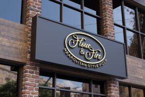 Flour & Fire (Big Font) Neapolitan Style Pizza (sub header) | Logo Design by makerlogoz