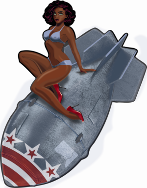 Bombs Away! WW2 Pinup Girl riding an Atomic Bomb wearing a bikini and heels | T-Shirt-Design von WHollis63