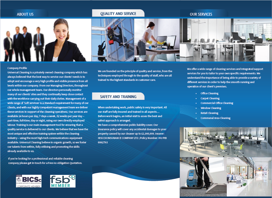Brochure Design by hasti ismalia for Universal Cleaning Services Ltd | Design #26836763