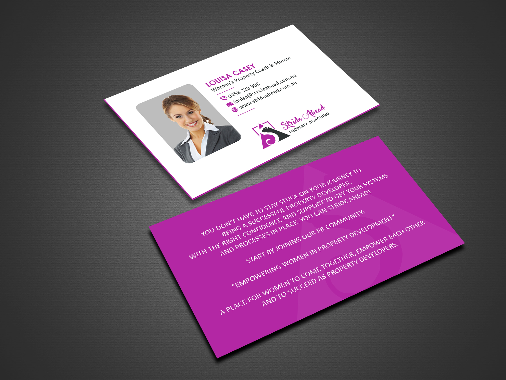 Logo and Business Card Design by Creations Box 2015 for Stride Ahead Property Coaching | Design #26822636