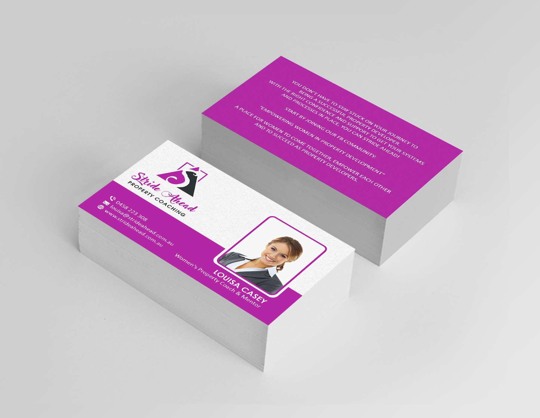 Logo and Business Card Design by Creations Box 2015 for Stride Ahead Property Coaching | Design #26824451