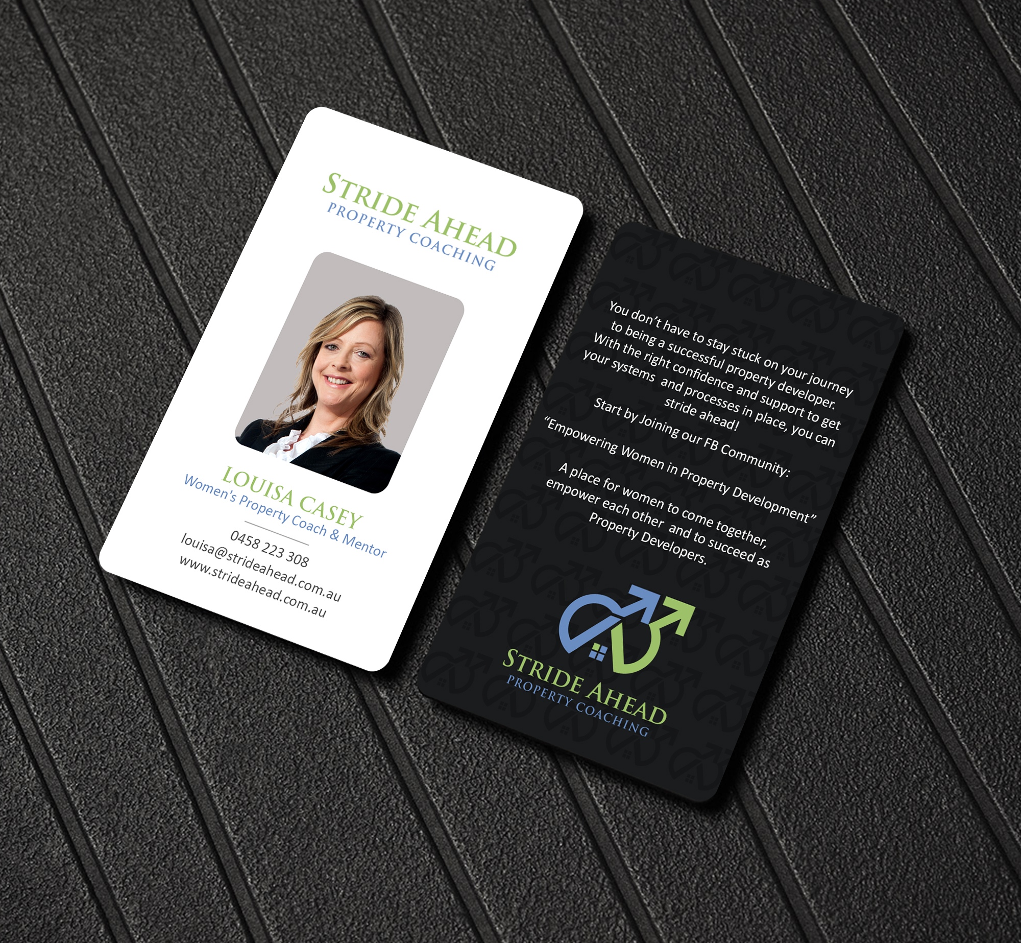 Logo and Business Card Design by Creations Box 2015 for Stride Ahead Property Coaching | Design #26831414
