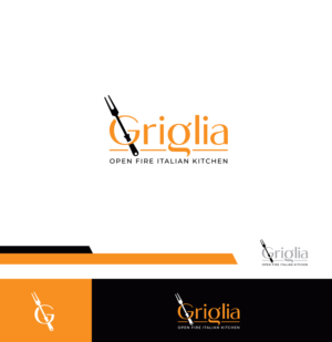 Griglia (first line) open fire italian kitchen (second line) | Logo Design by Fat Bat Man