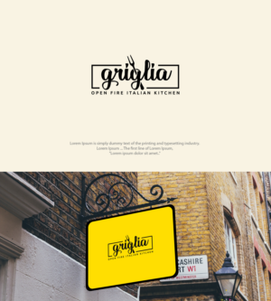 Griglia (first line) open fire italian kitchen (second line) | Logo Design by ideaz2050