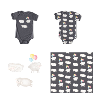 Sheep in watercolor style for Baby rompers | Design de T-shirt par Amethystica