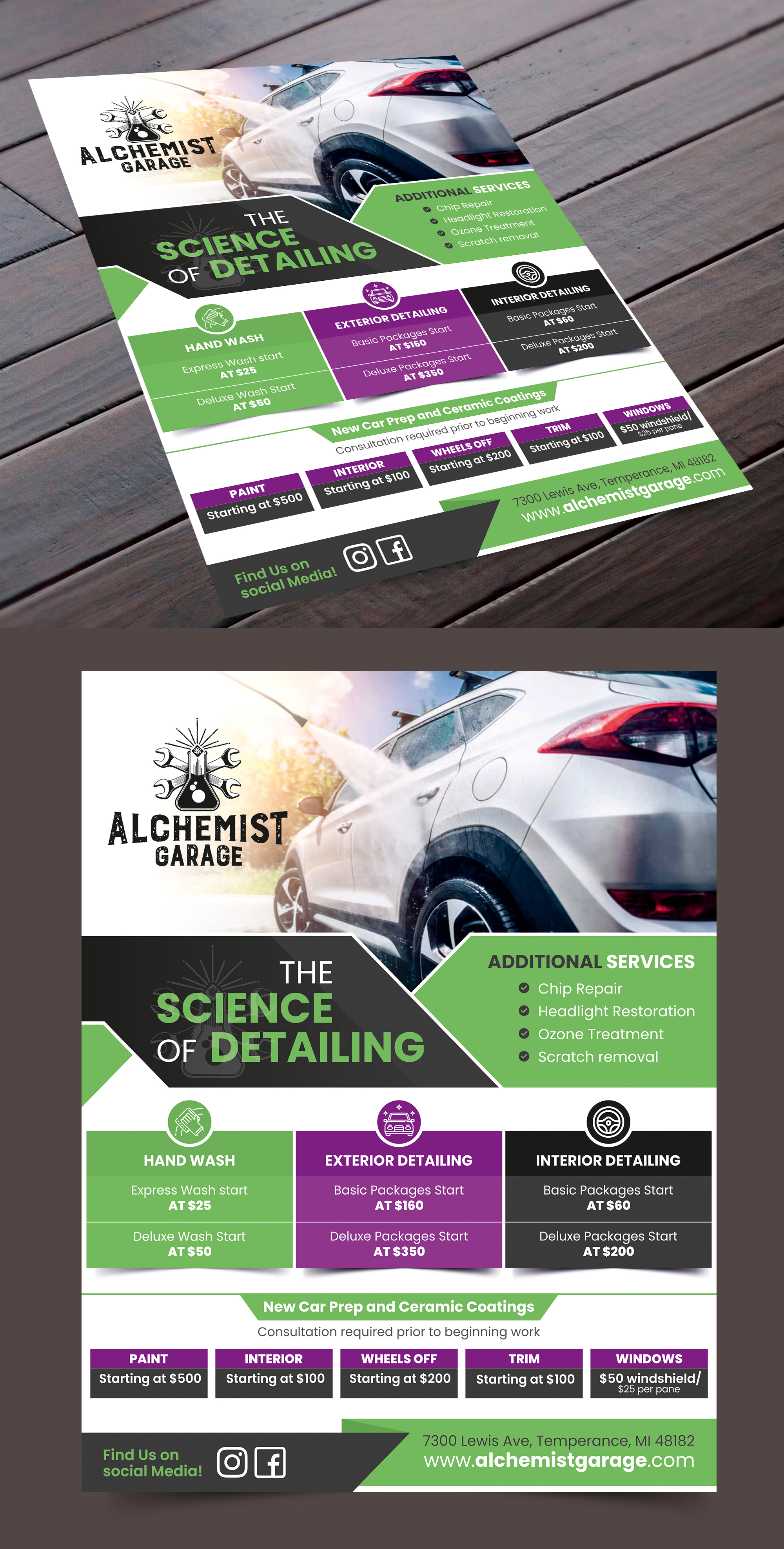 Flyer Design by Fat Bat Man for alchemist garage detailing | Design #26920342