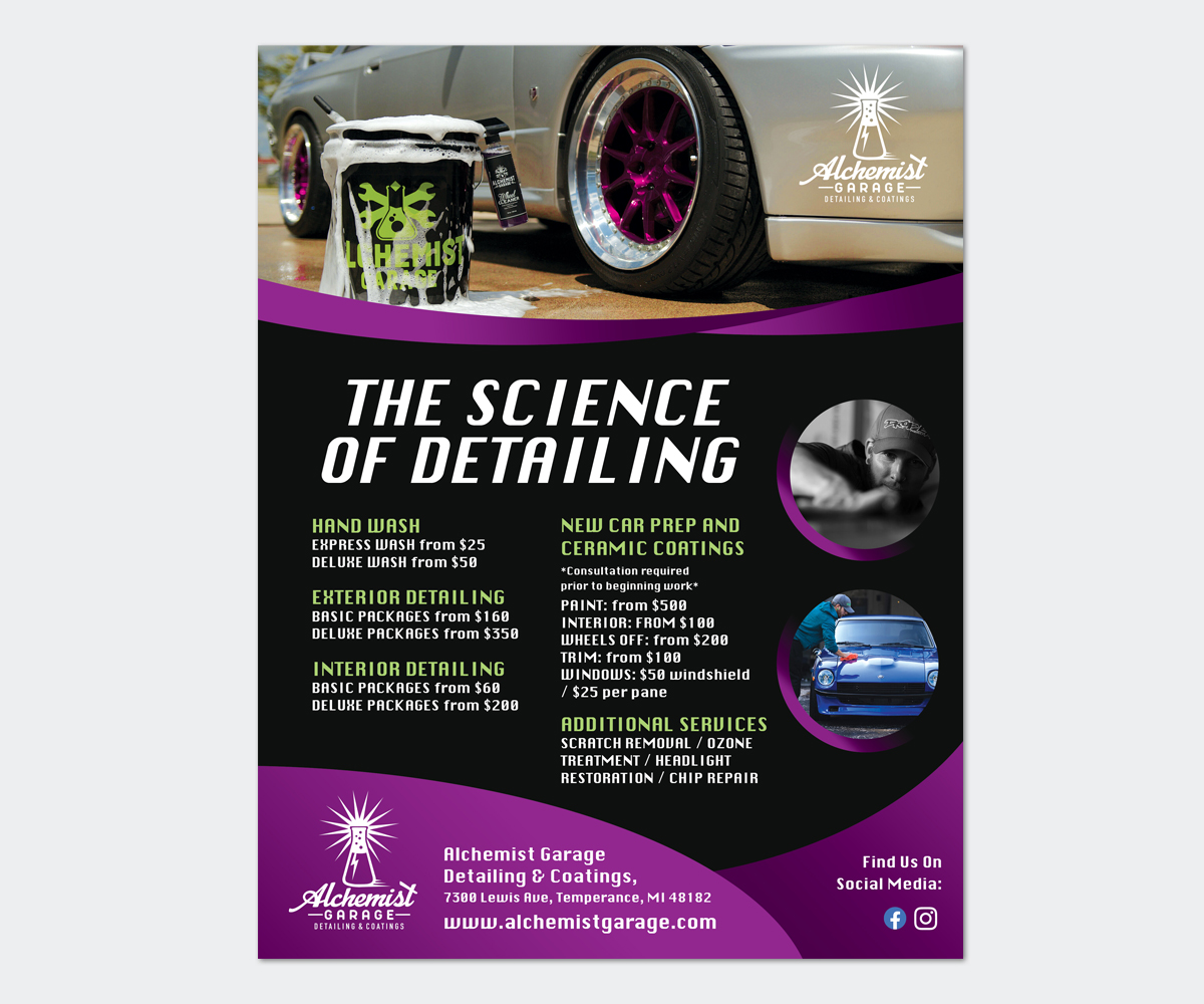 Flyer Design by arona for alchemist garage detailing | Design #26943319