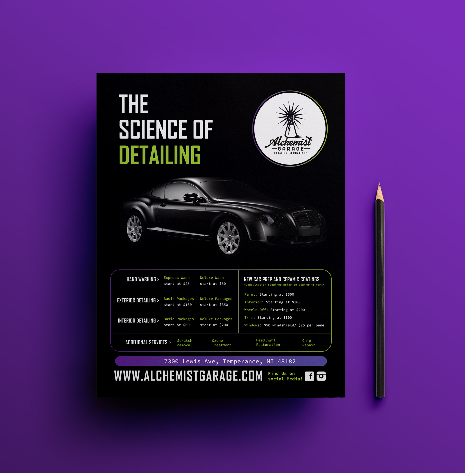 Diseño de Flyer por JK18 para alchemist garage detailing | Diseño #26922874