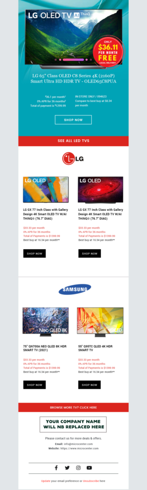 TV ad with OLED and QLED with landing page to our website | Diseño de Mercadeo por Correo Electrónico por Expert Designer