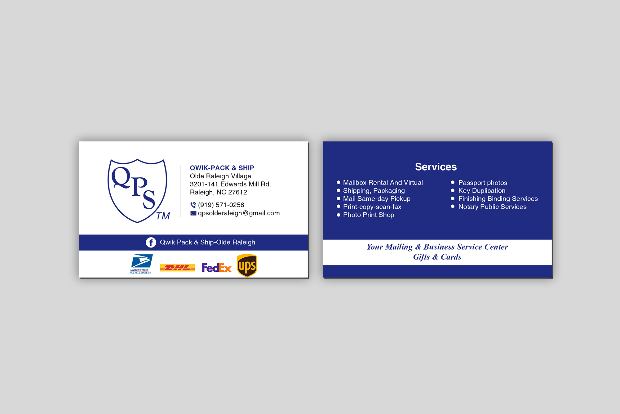 Business Card Design by Creations Box 2015 for Qwik Pack & Ship | Design #26961486