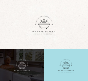 Swap out text on attached vintage logo with this in the same spots….My Safe Soaker.   Under that “A Walk-In Tub Company”. Off to left side “Simple…Soothing….Safe”.    Just swap out text lines from attached sample | Logo Design by step forward 2