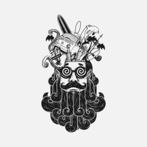 Design of Surfing Related Culture Things coming out of a Head | Design de T-shirt par thedriftshop