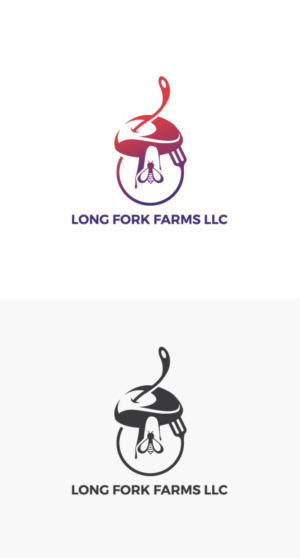 Either no text or Long Fork Farms LLC. Interested in round "long" fork graphic stabbing a mushrrom with a honey bee in the background, but also looking forward to your own creative designs | Logo Design by somani