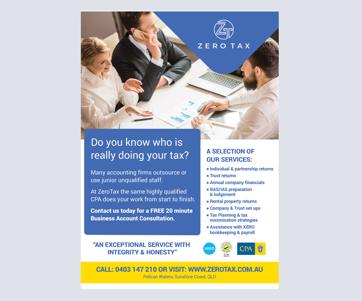 Design de Flyer par arona pour Zero Tax | Design #27069525