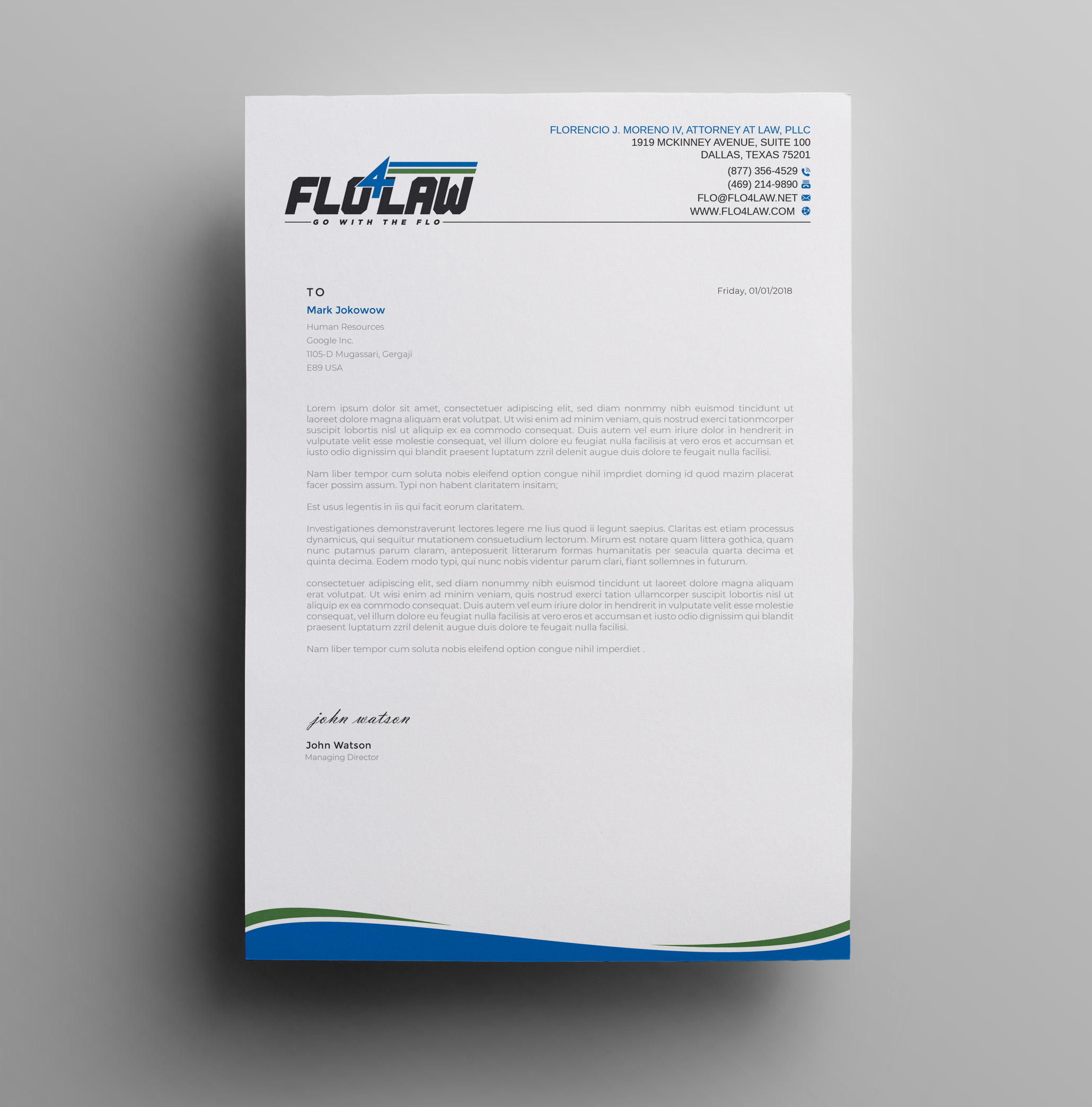 Letterhead Design by LAXMI DESIGNHUB for Florencio J Moreno IV | Design #27048045