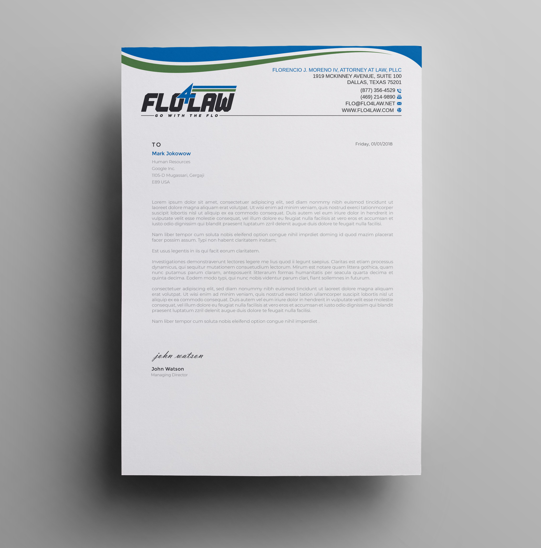 Letterhead Design by LAXMI DESIGNHUB for Florencio J Moreno IV | Design #27048049