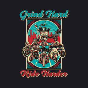 Meat grinder turns people into motorcyclists | T-shirt Design by thedriftshop