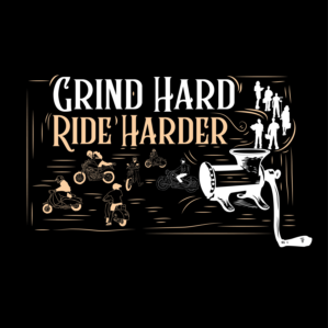 Meat grinder turns people into motorcyclists | T-shirt Design by dskyvbc