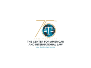 The Center for American and International Law; [something that reflects the 75th anniversary; the tagline - Law Justice Worldwide | Logo Design by Atvento Graphics