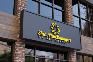 Shine Plan Managers. I think I would prefer a more relaxed text (swirly writing) but I am not sure. A tag line I could use is  'we all shine'. | Logo-Design von makerlogoz