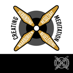 For example a propeller. On the top left wing will be the word 'Verbinding', which means connection. On the top right wing, the word resultaat, which means 