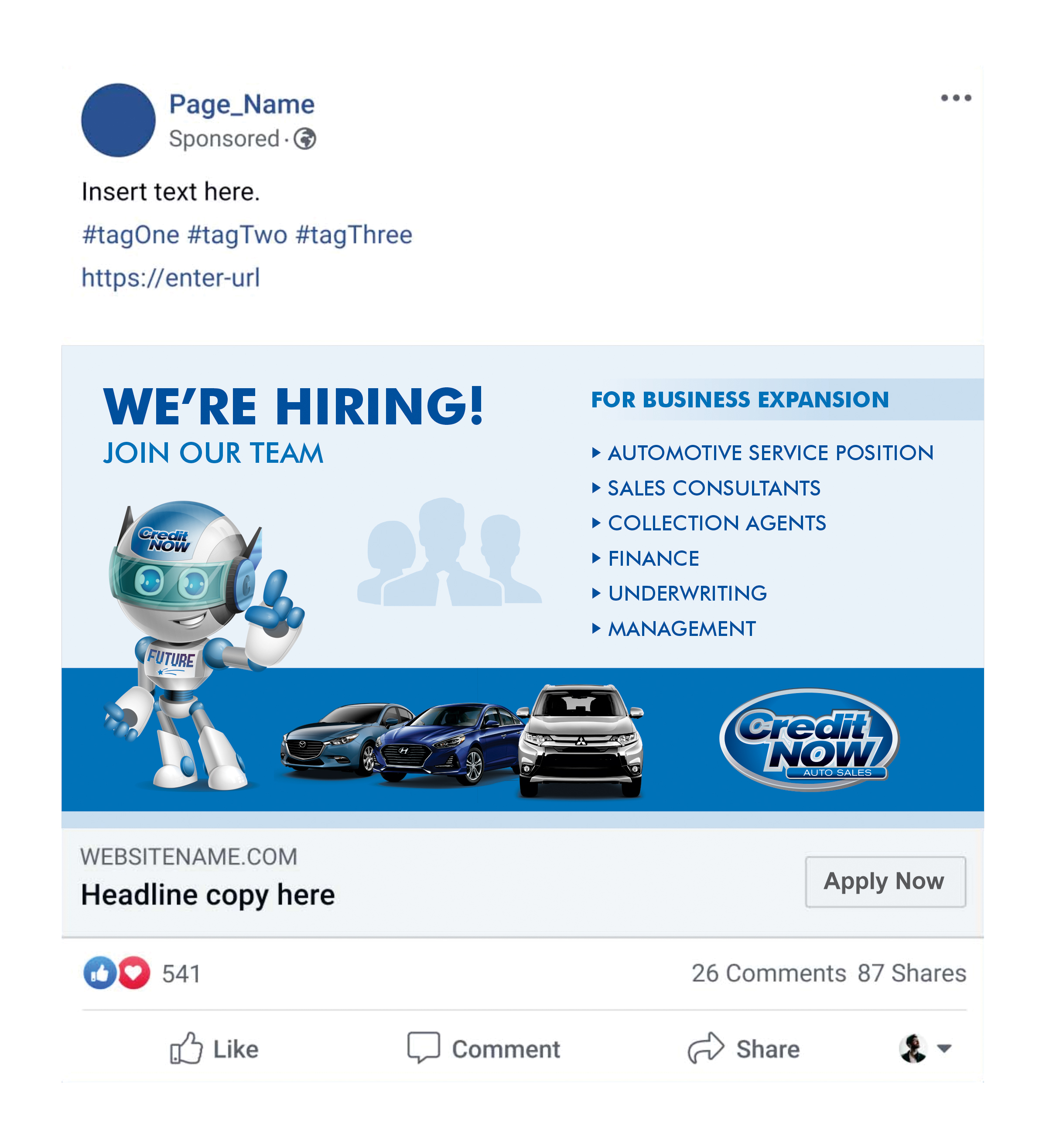 Facebook Design by Pratham Panchal for Credit Now Auto Sales  | Design #27110678