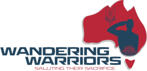 First line is ‘Wandering Warriors’ and the second line is ‘Saluting their sacrifice’. May choose to omit the tag line all together. | Logo Design by aussieshayno