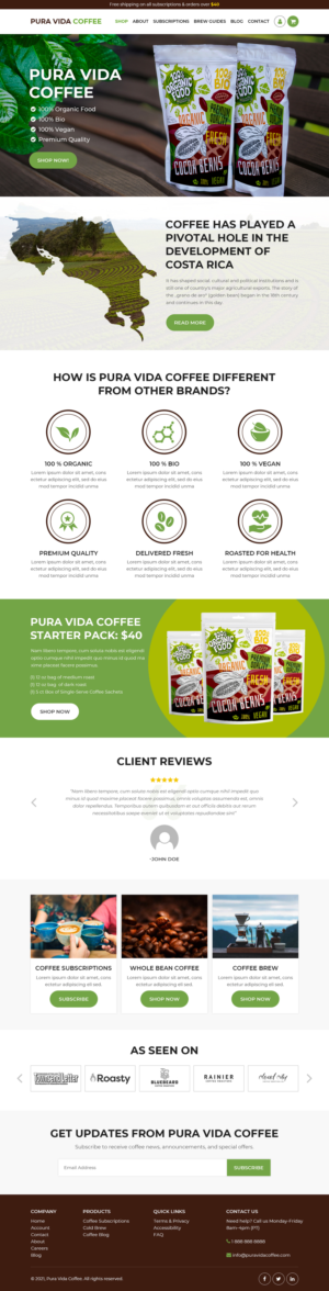 New Website Design for Pura Vida Coffee | Diseño Web por Starlyn DS