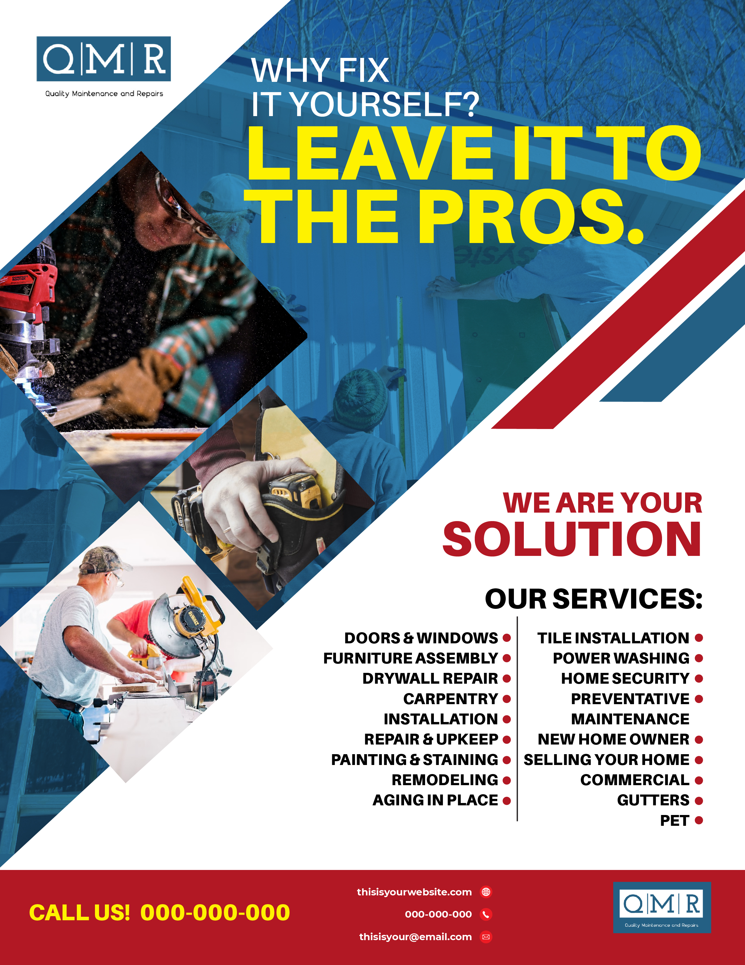 Design de Flyer par DerpJuls pour Quality Maintenance and Repairs LLC dba. QMR LLC | Design #27256725