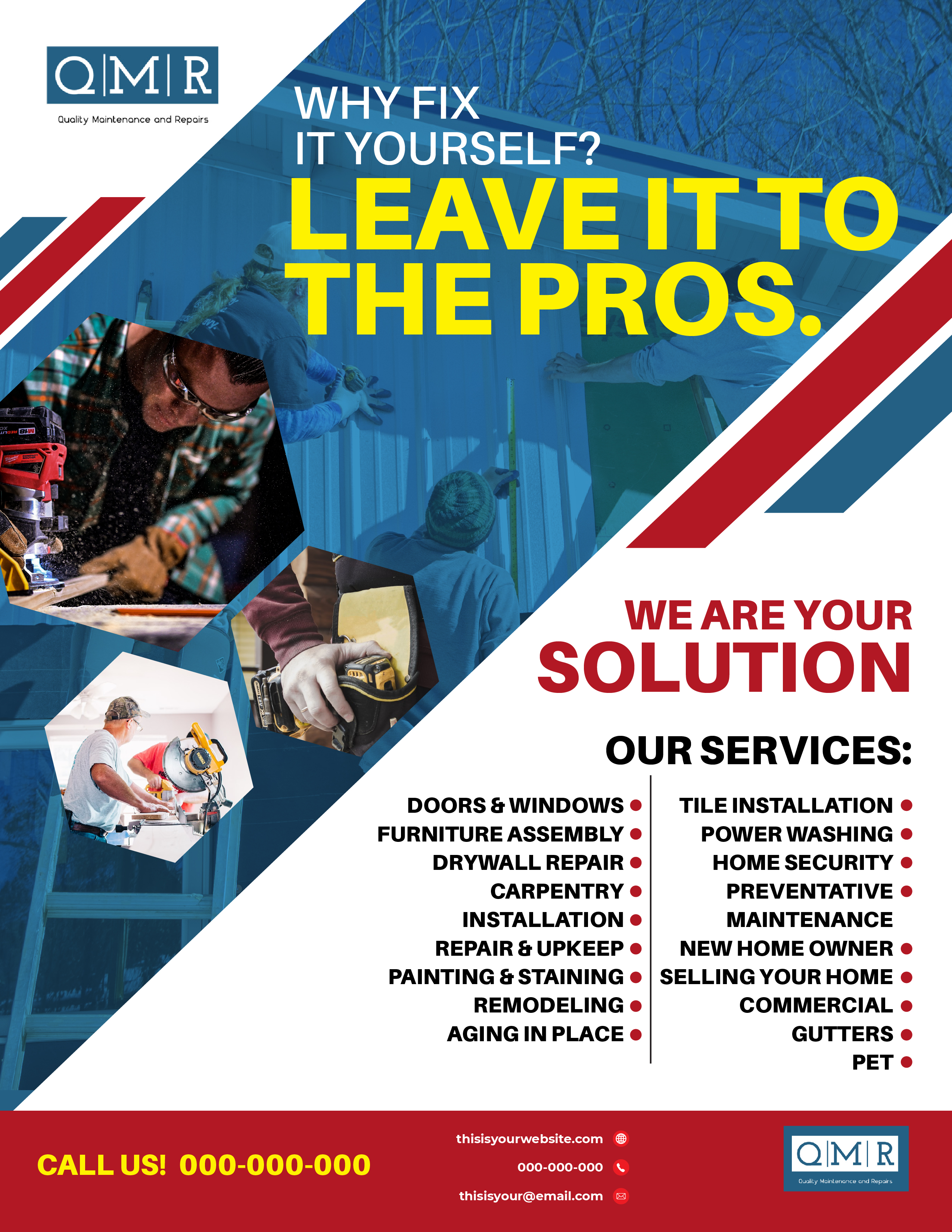 Design de Flyer par DerpJuls pour Quality Maintenance and Repairs LLC dba. QMR LLC | Design #27256744