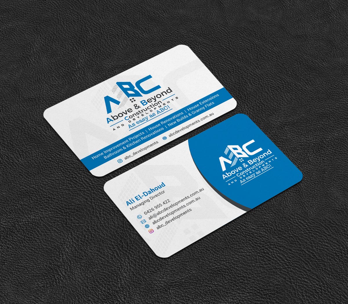 Business Card Design by INDIAN_Ashok for Above & Beyond Construction and Developments  | Design #27284307