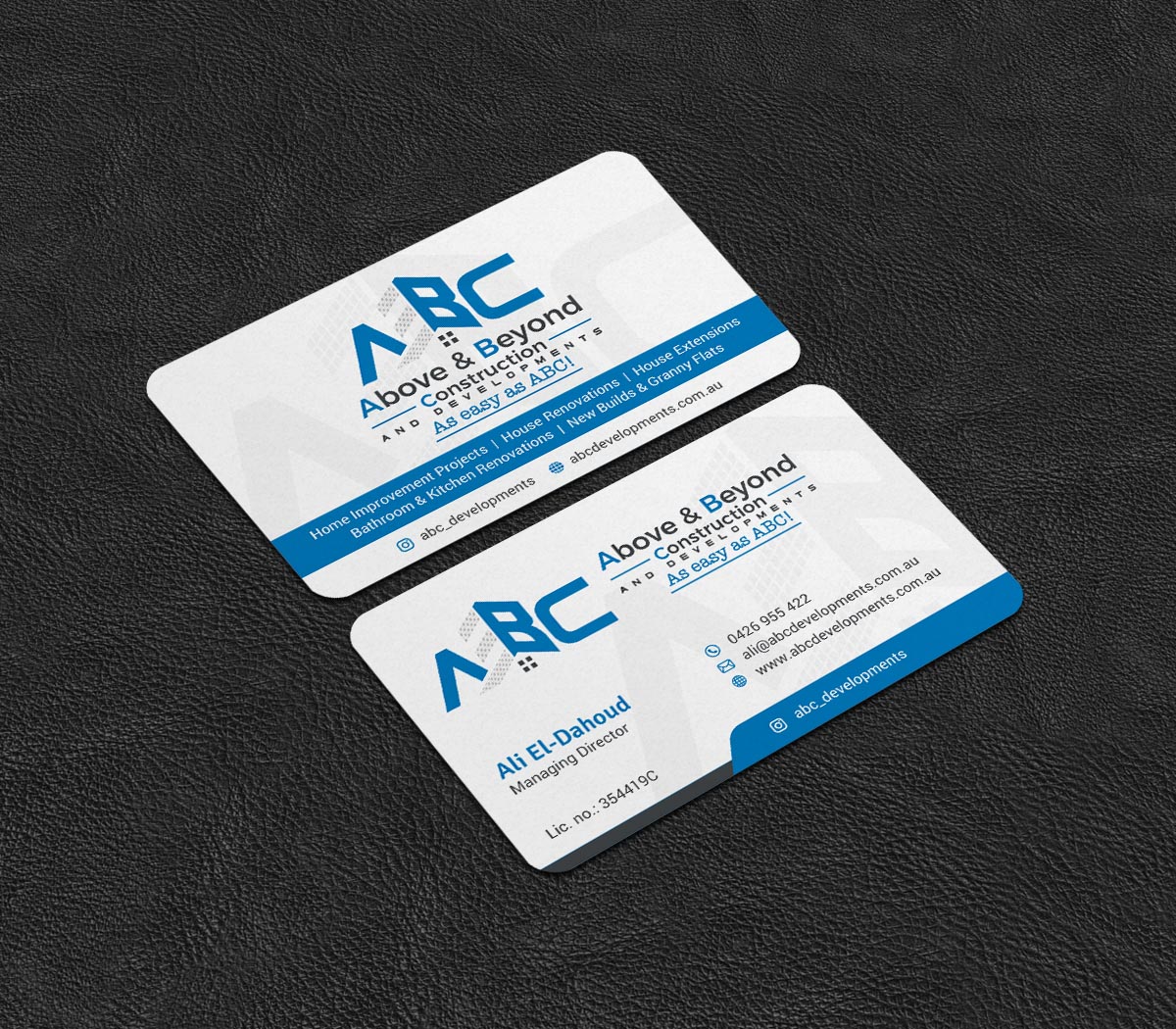 Business Card Design by INDIAN_Ashok for Above & Beyond Construction and Developments  | Design #27284310