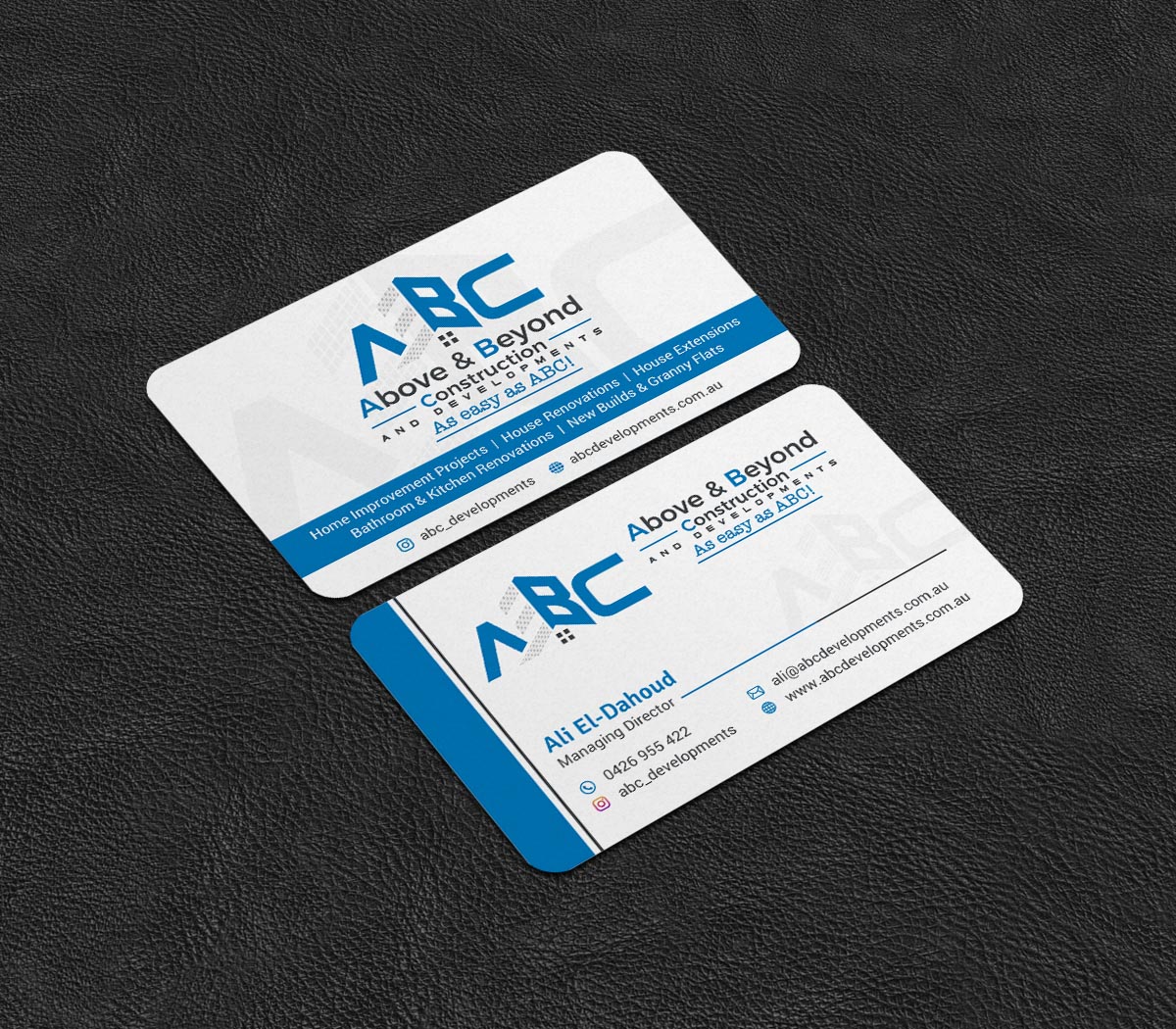 Business Card Design by INDIAN_Ashok for Above & Beyond Construction and Developments  | Design #27284311