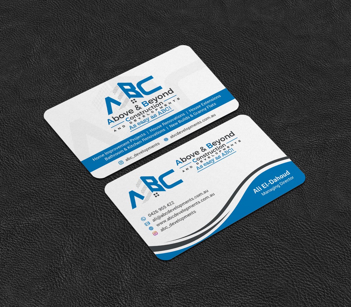 Business Card Design by INDIAN_Ashok for Above & Beyond Construction and Developments  | Design #27284314