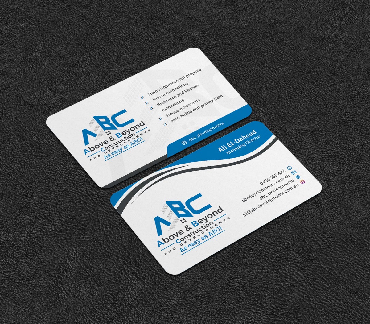 Business Card Design by INDIAN_Ashok for Above & Beyond Construction and Developments  | Design #27284315