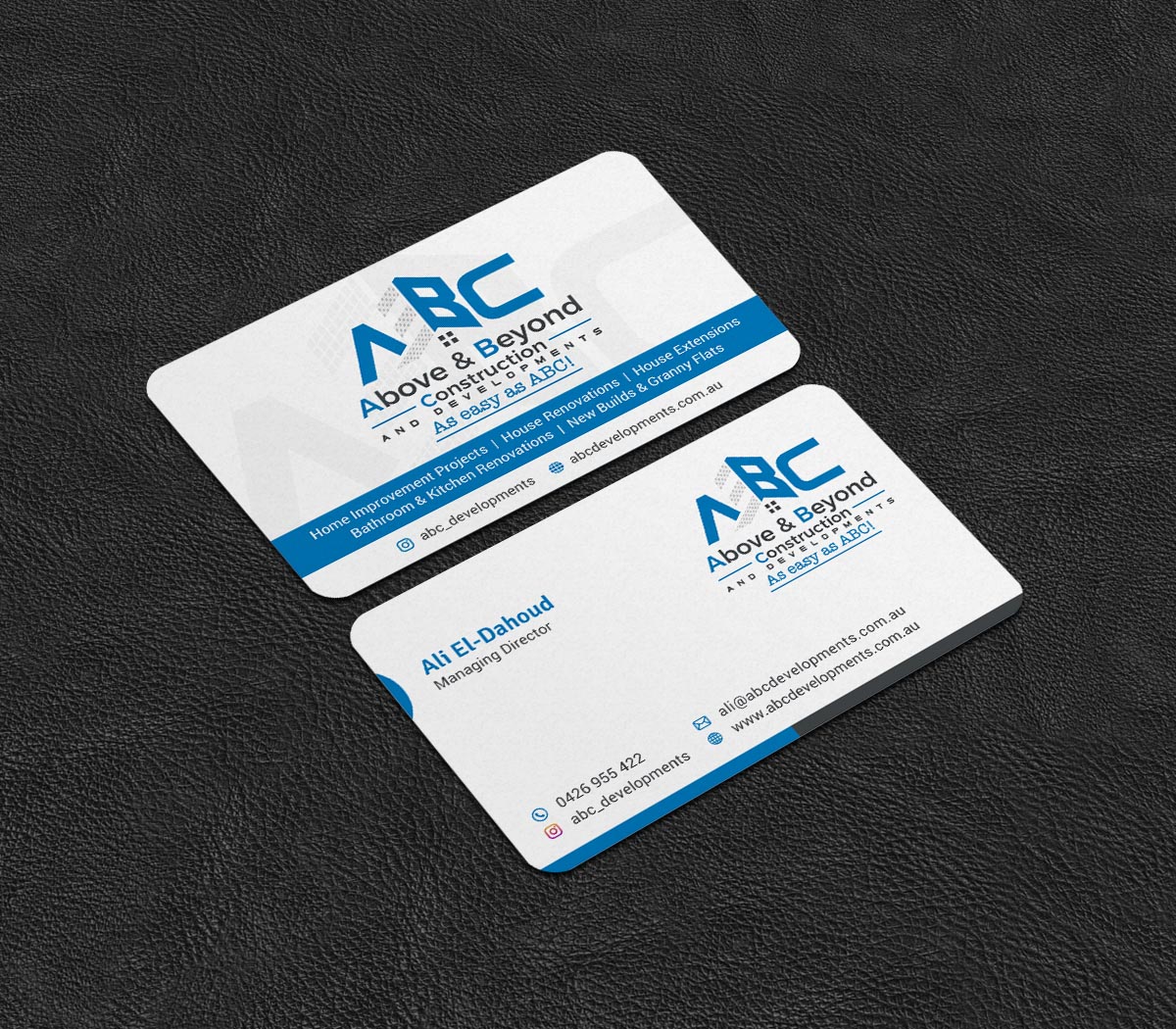Business Card Design by INDIAN_Ashok for Above & Beyond Construction and Developments  | Design #27284316