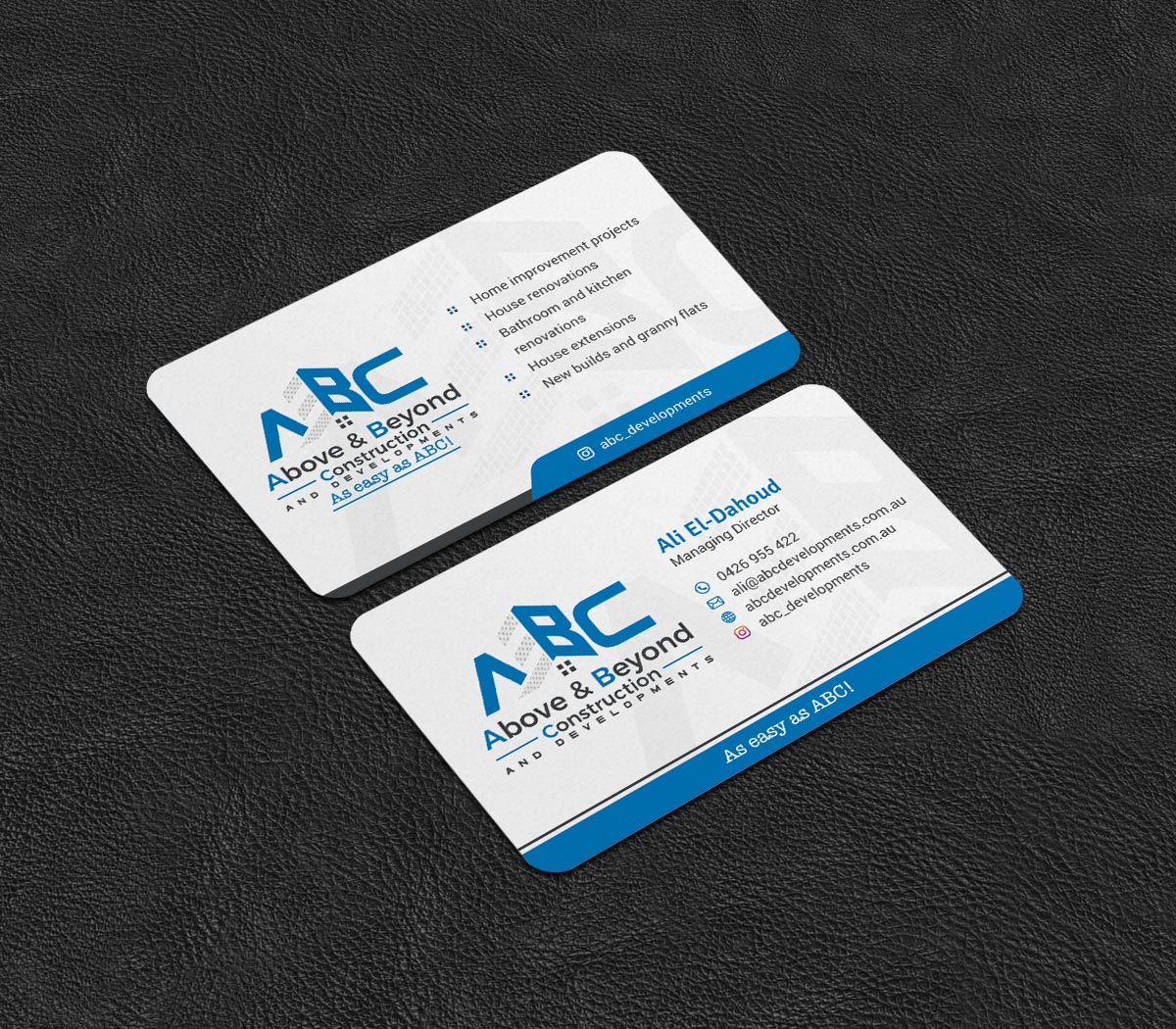 Business Card Design by INDIAN_Ashok for Above & Beyond Construction and Developments  | Design #27284318