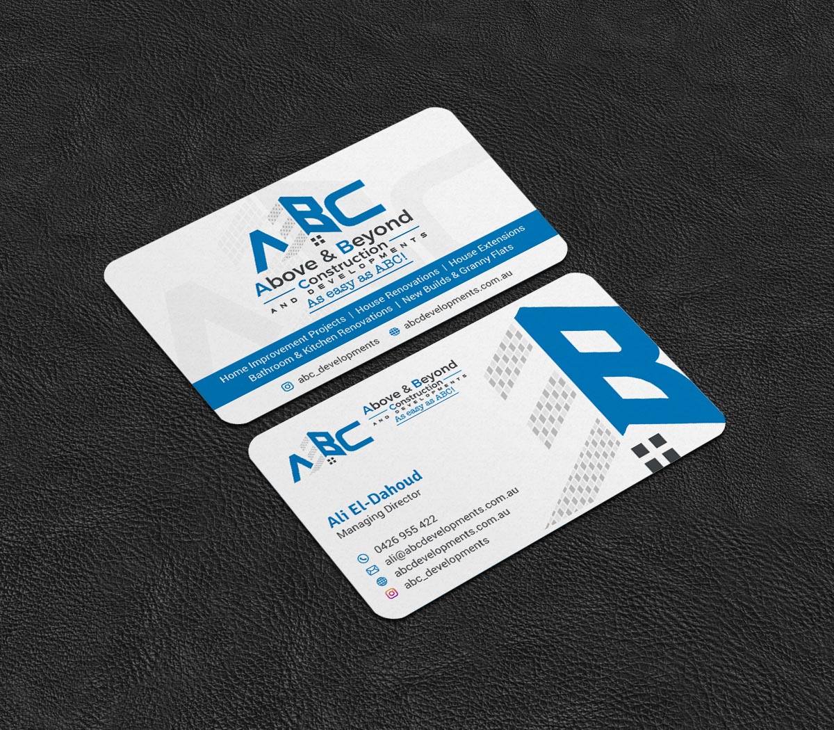 Business Card Design by INDIAN_Ashok for Above & Beyond Construction and Developments  | Design #27284320