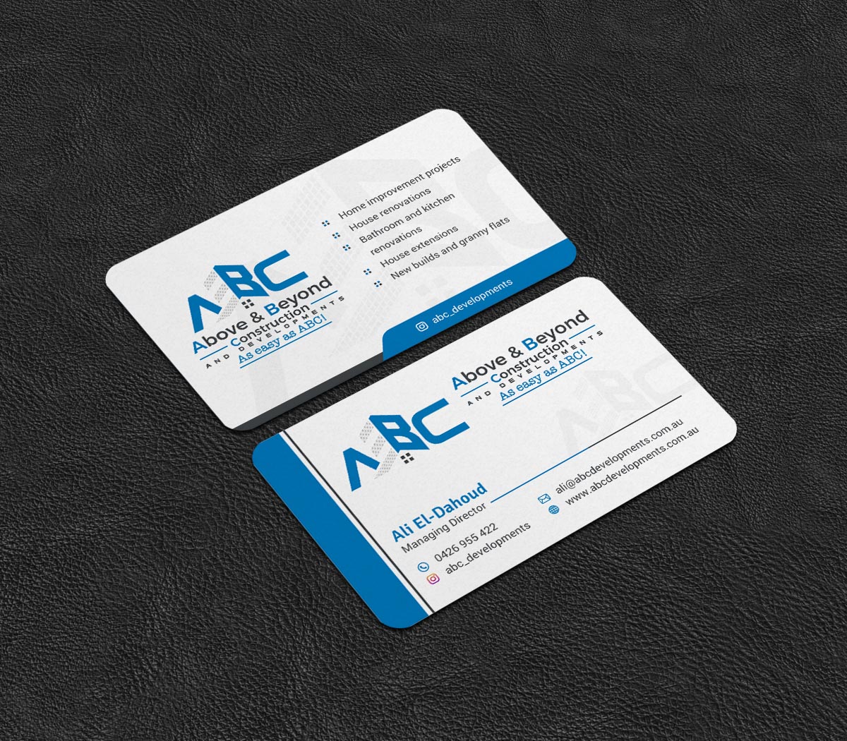 Business Card Design by INDIAN_Ashok for Above & Beyond Construction and Developments  | Design #27284321