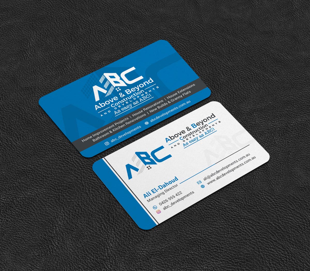Business Card Design by INDIAN_Ashok for Above & Beyond Construction and Developments  | Design #27284323